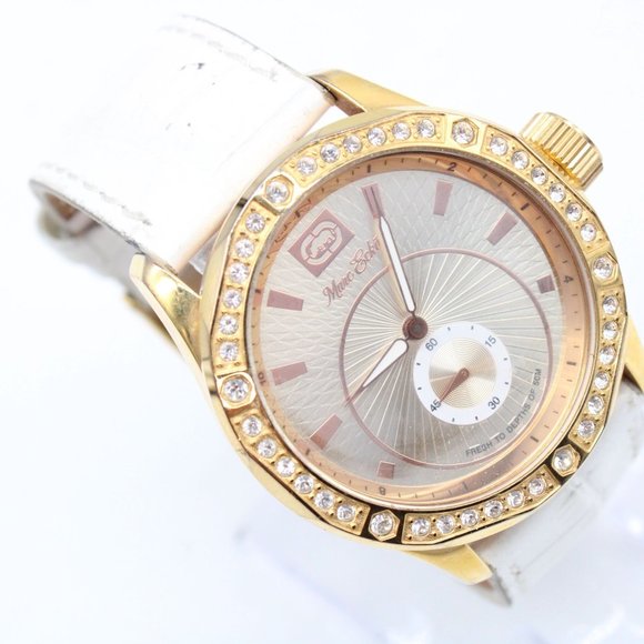 Vintage Marc Ecko Watch Unisex Gold Tone Steel Rhinestones Round Quartz Dial - Picture 4 of 8